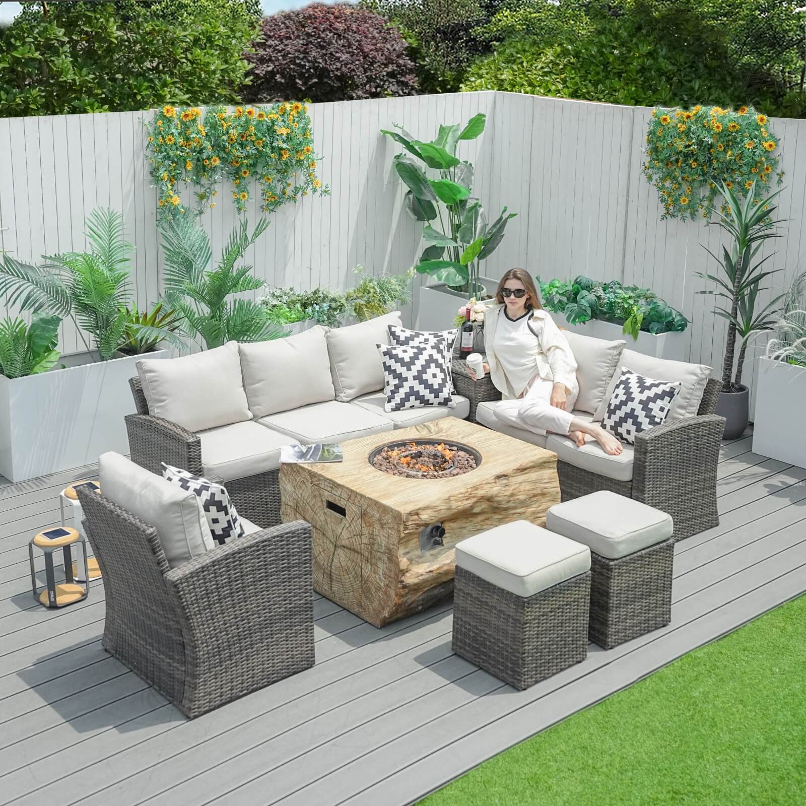 アフリカンファニチャー 5セット Santiago 7-Piece Outdoor Fire Pit Sofa Set (PAG-1403B+2170
