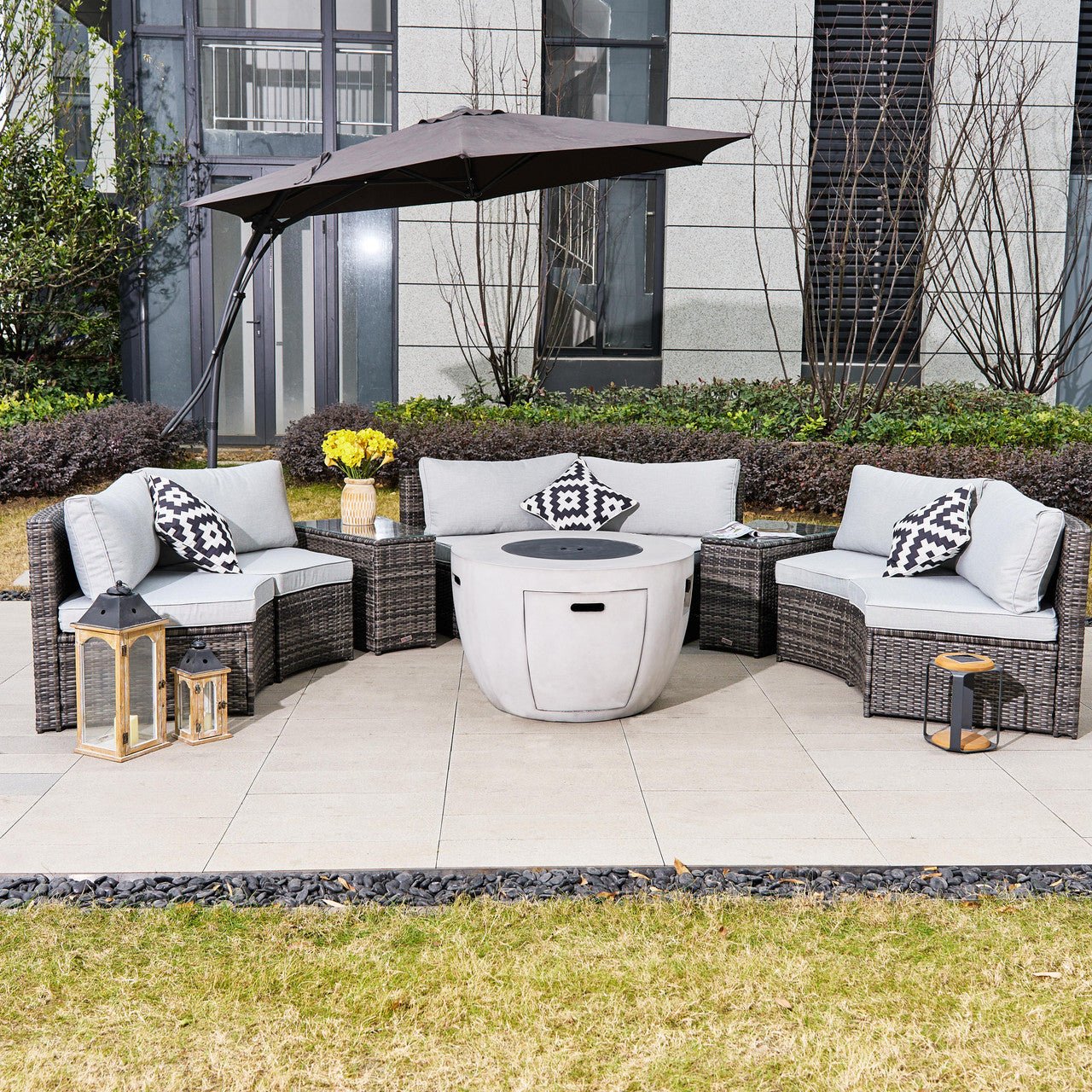 fire pit patio table with umbrella Direct Wicker 6 Pc.Gray Halfmoon Sectional Sofa Set Round Firepit Burton Men's Custom 22/23 YGroup_logan Crafted for enduring performance Color:Flat Black Factory