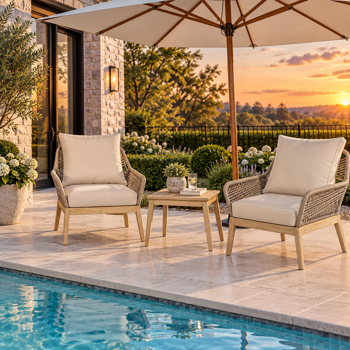 3-Piece Solid Wood Chair Outdoor Seating Bistro Set | Direct Wicker