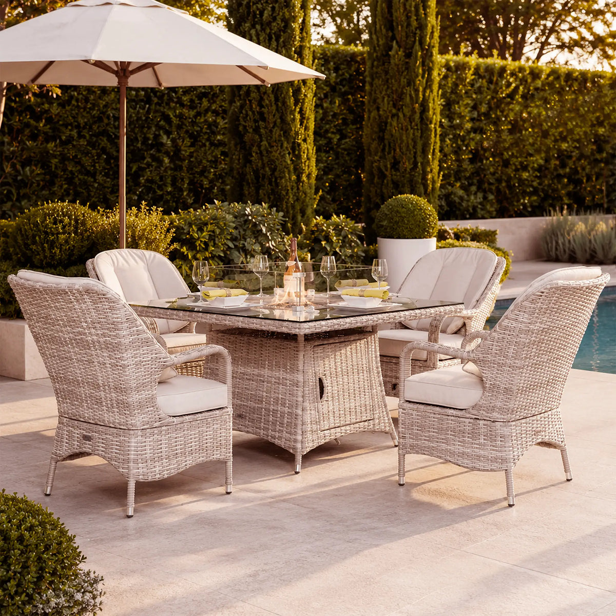 4-Seat Outdoor Fire Pit Set with Wicker Fire Table | Direct Wicker