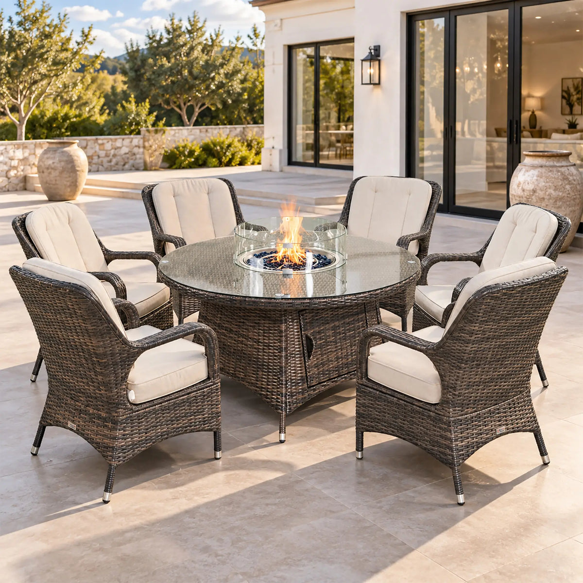 Outdoor PE Wicker Fire Pit Set with Parma Chairs | Direct Wicker
