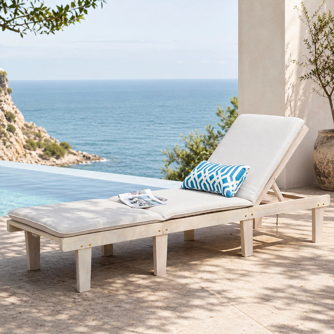 Elegant lounge with Wooden Sunlounger From Direct Wicker - Direct Wicker