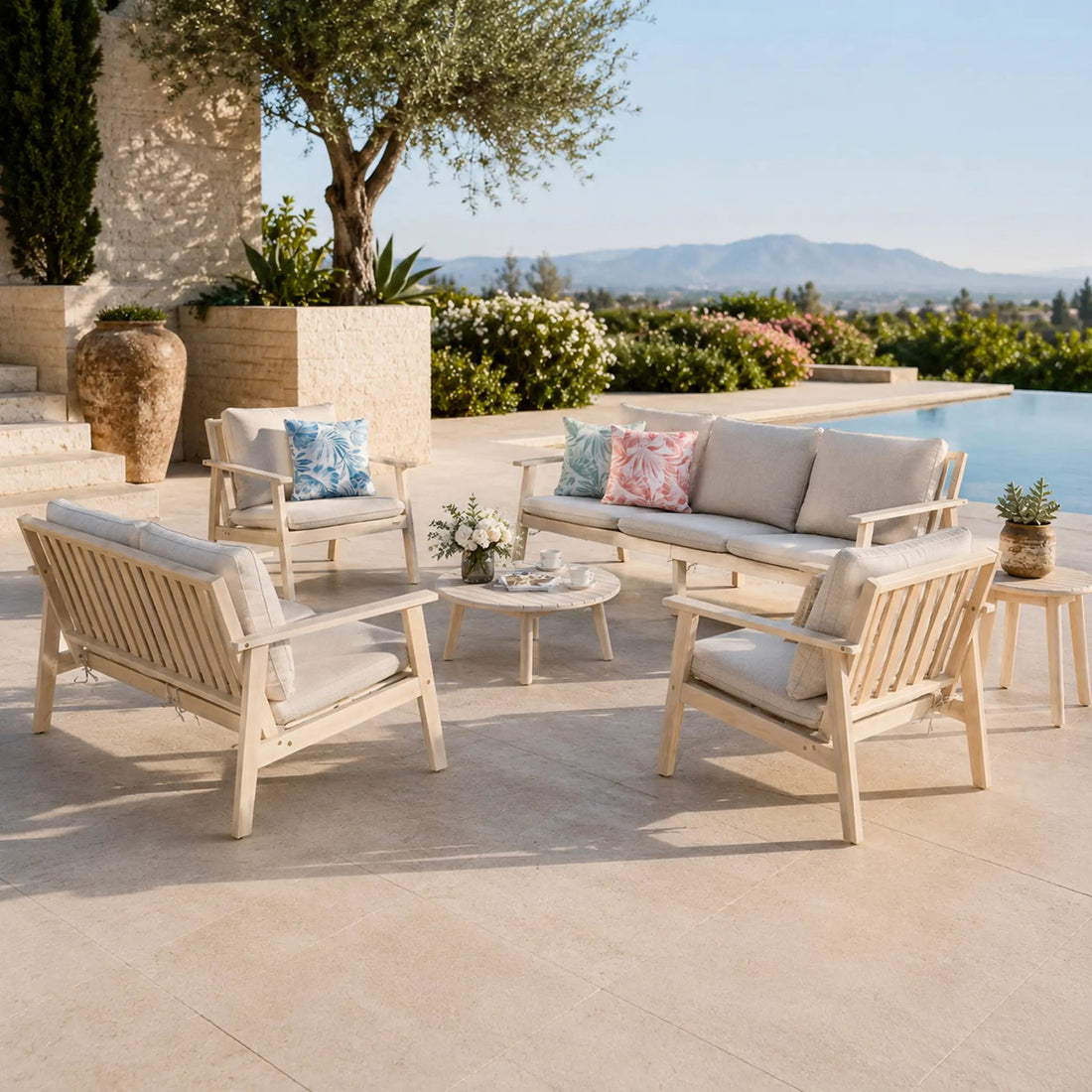 Feel Natural Energy With DW's Outdoor Wooden 7-Seat Lounge Sofa Set! - Direct Wicker