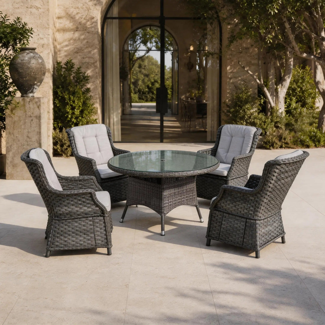 Gather Around in Style: Transform Your Patio with the Ravenna 4-Seat Outdoor Dining Set - Direct Wicker