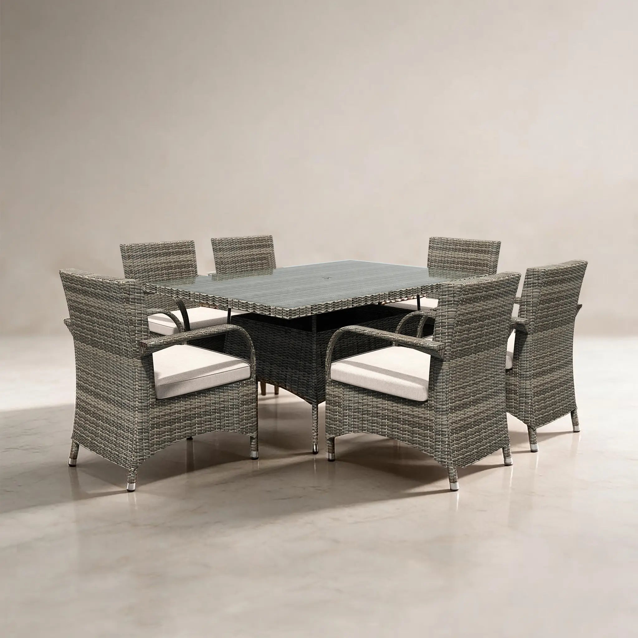 Hampton 6-Seat Outdoor Dining Set: Durable PE Rattan Comfort for Modern Patios - Direct Wicker