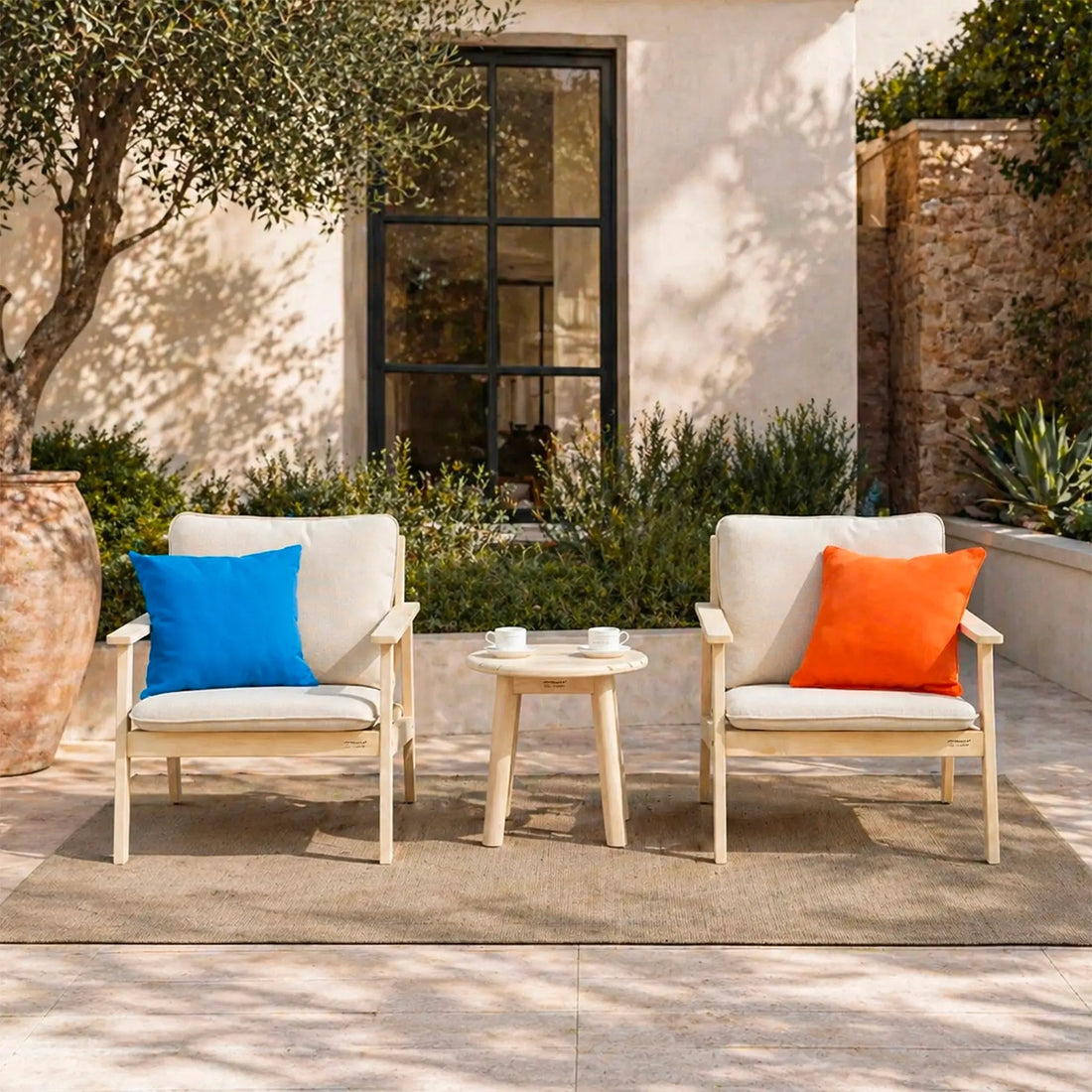 Outdoor Wooden Bistro Set with Cushioned Chairs | Direct Wicker - Direct Wicker