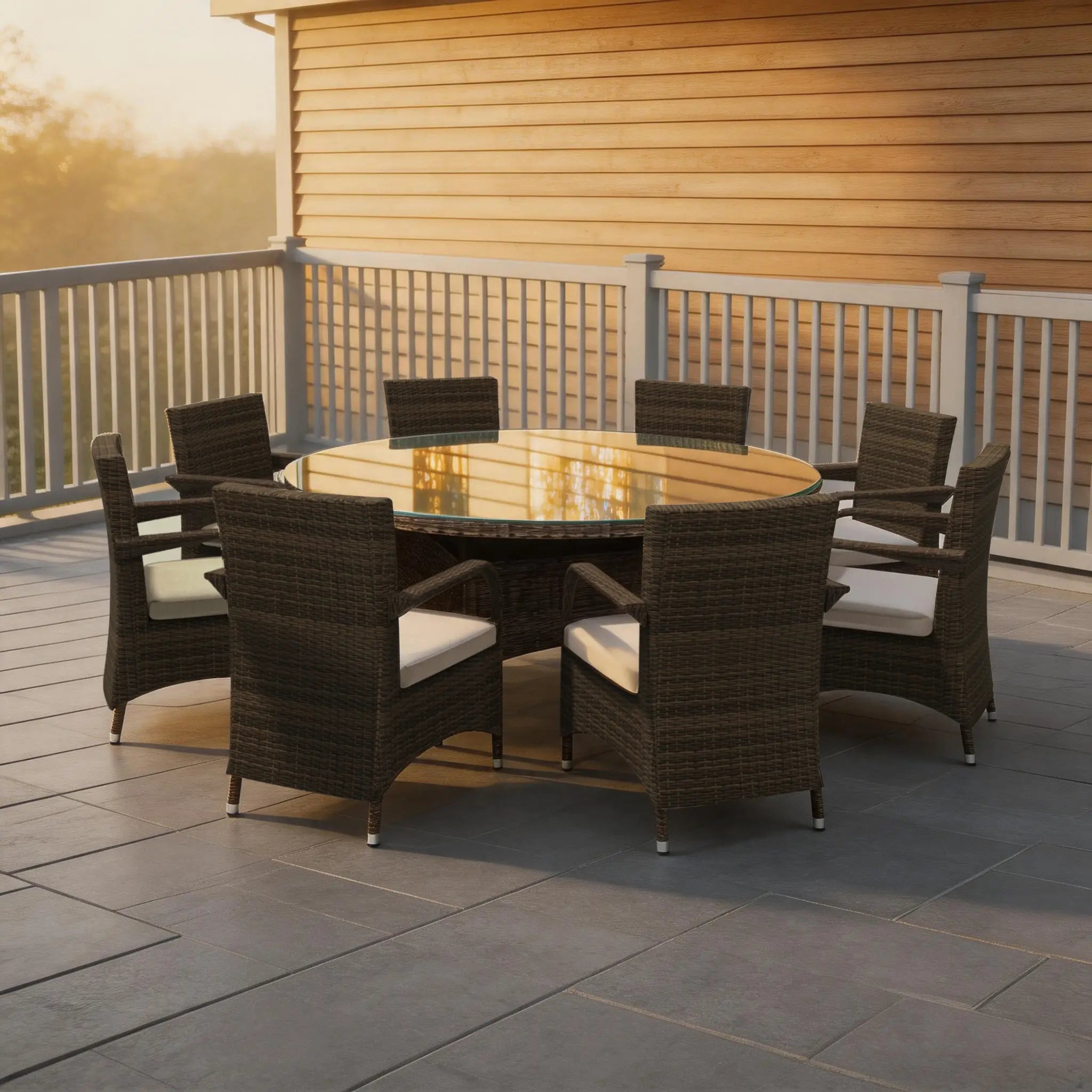 Hampton 8-Seat Outdoor Dining Set with Round Dining Table (PAD-1714+1122)