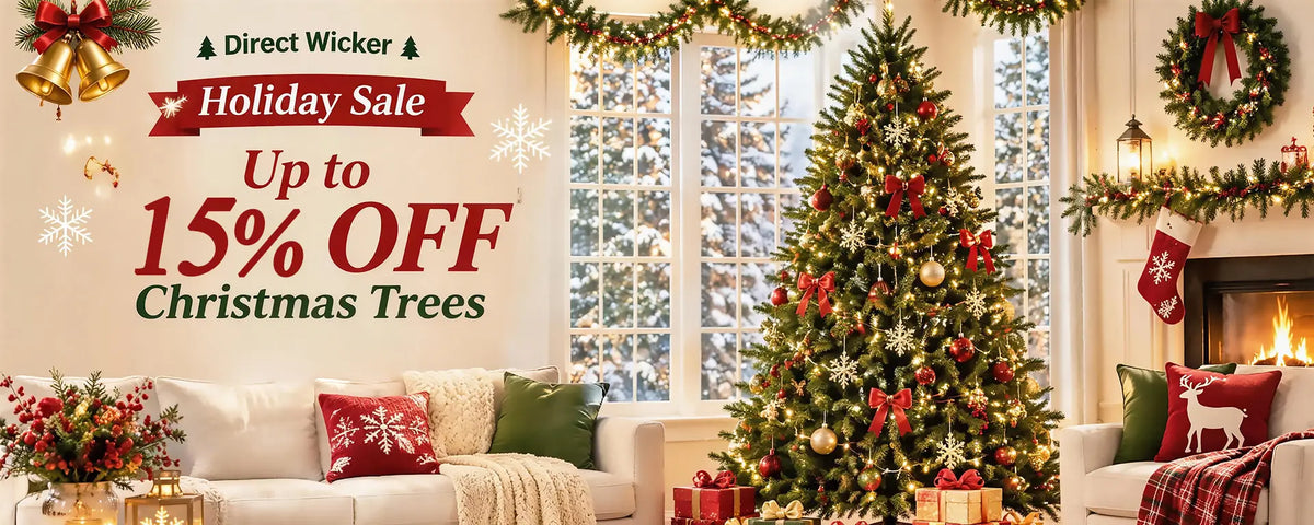 Pre-Lit Artificial Christmas Tree with Red Berries, Pine Cones, Warm White LED Lights PAT-011L banner - Direct Wicker