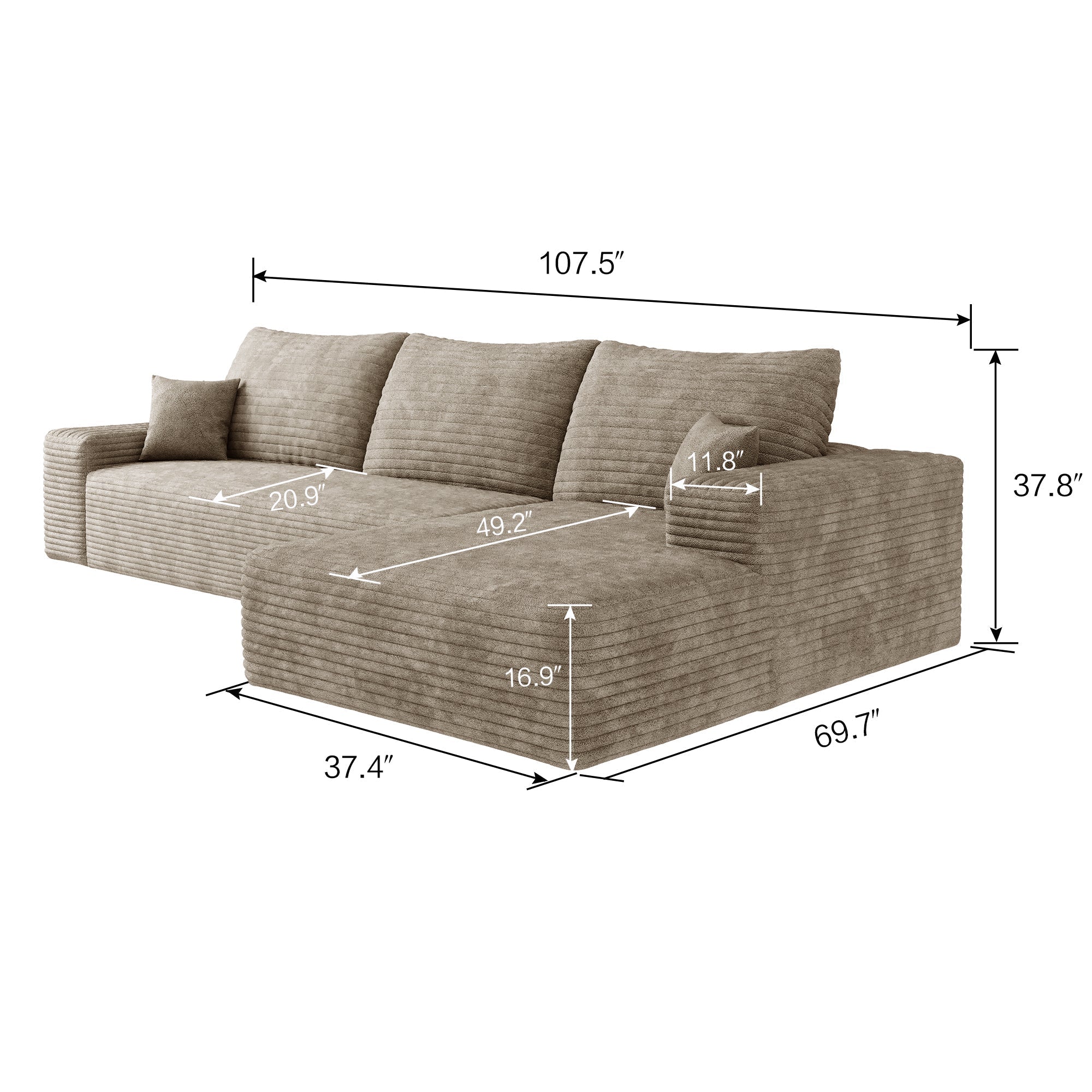 107' Cloud Sectional Couch with L - Shape Chaise,Modern Modular Sofa (W2824S00053) - Direct Wicker