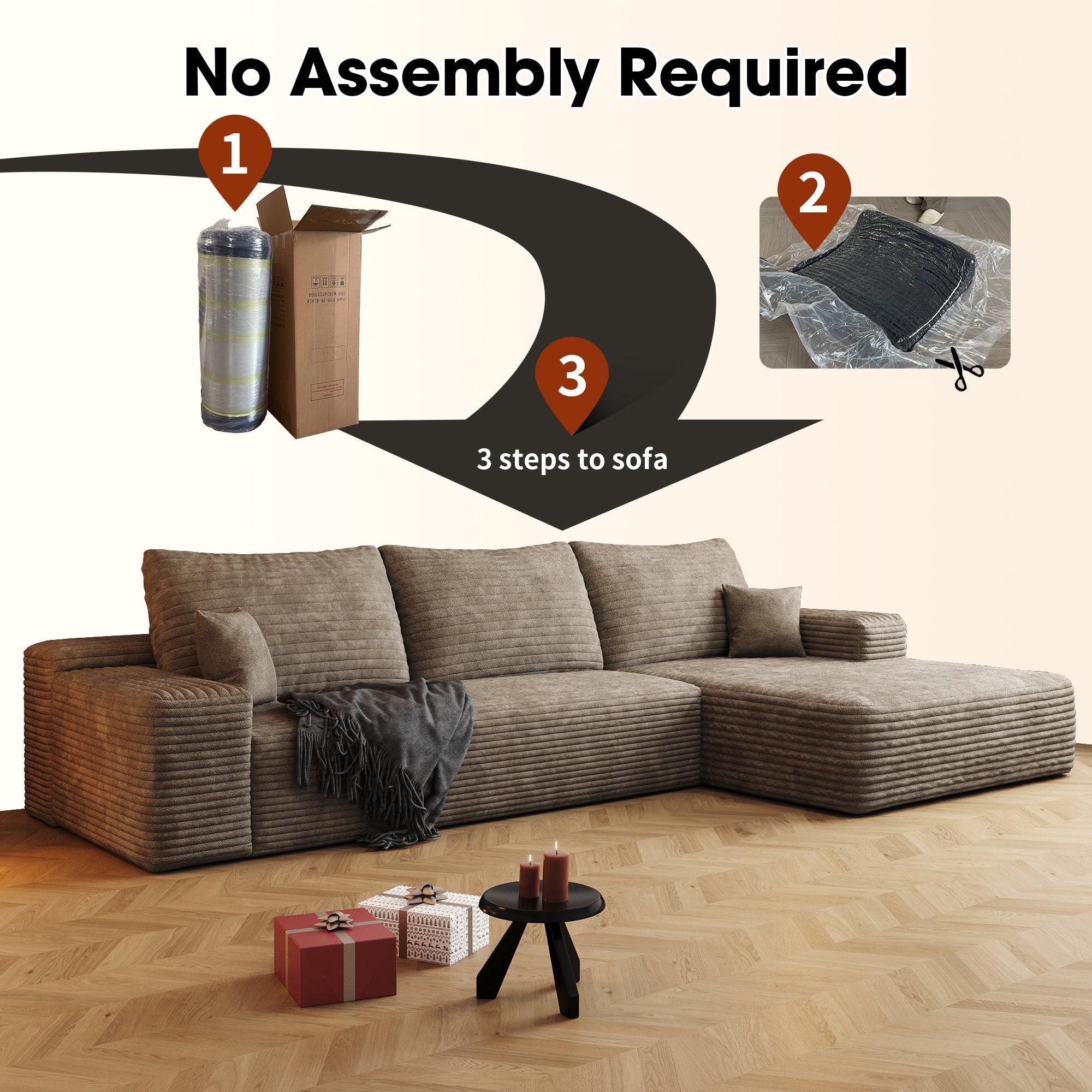 107' Cloud Sectional Couch with L - Shape Chaise,Modern Modular Sofa (W2824S00053) - Direct Wicker