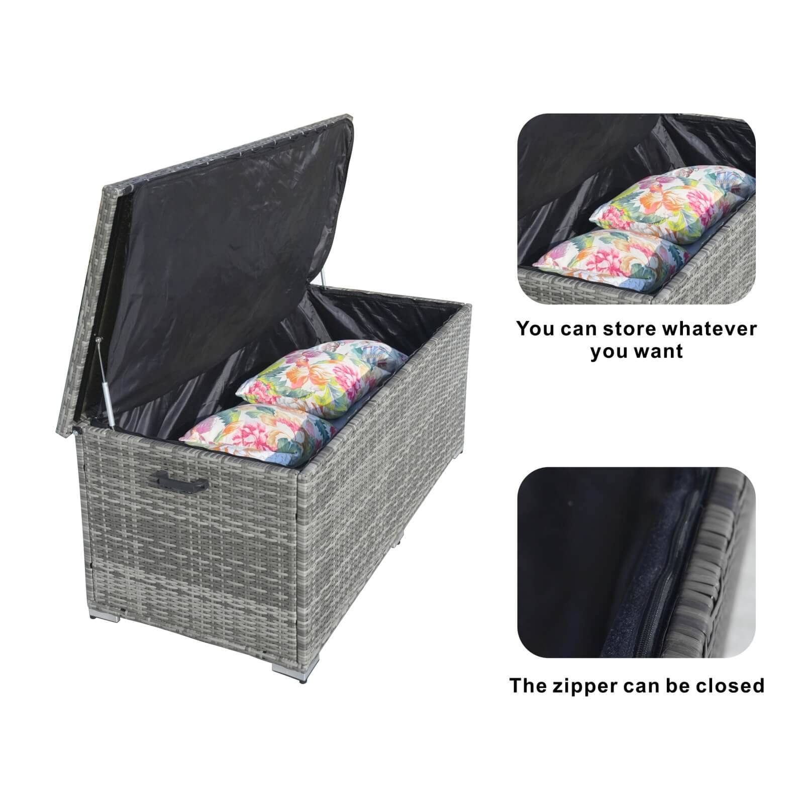 130 Gallon Capacity Outdoor Wicker Storage Box PE Wicker with Iron Frame (PA-3256M-I) - Direct Wicker