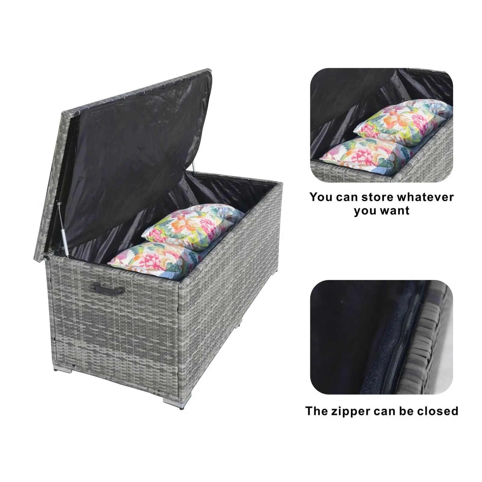130 Gallon Capacity Outdoor Wicker Storage Box PE Wicker with Iron Frame (PA-3256M-I) - Direct Wicker
