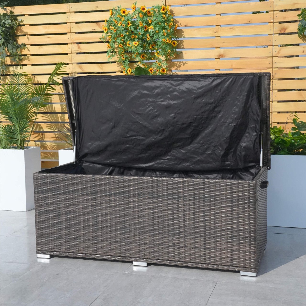 130 Gallon Capacity Outdoor Wicker Storage Box PE Wicker with Iron Frame (PA-3256M-I) - Direct Wicker
