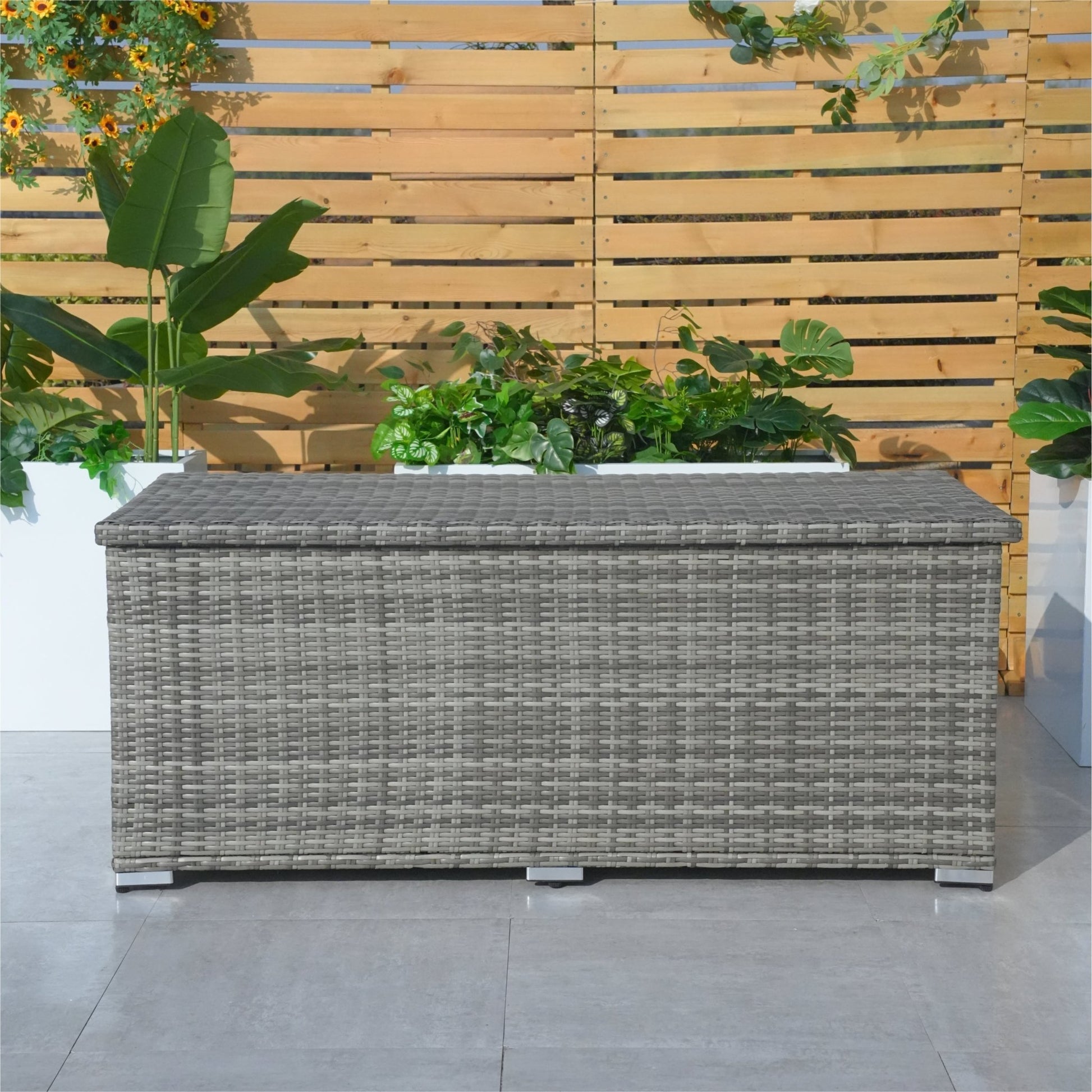 130 Gallon Capacity Outdoor Wicker Storage Box PE Wicker with Iron Frame (PA-3256M-I) - Direct Wicker