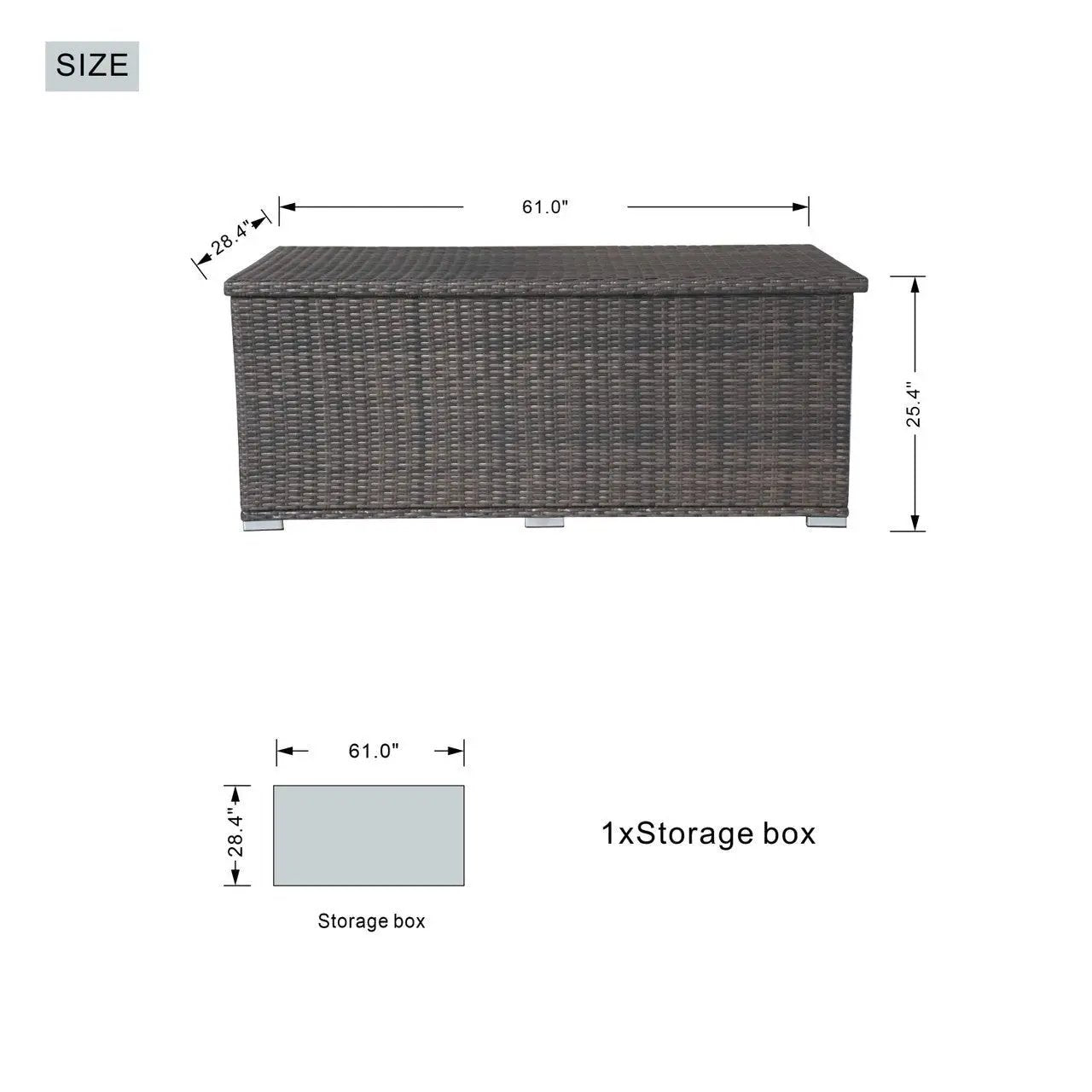 130 Gallon Capacity Outdoor Wicker Storage Box PE Wicker with Iron Frame (PA-3256M-I) - Direct Wicker
