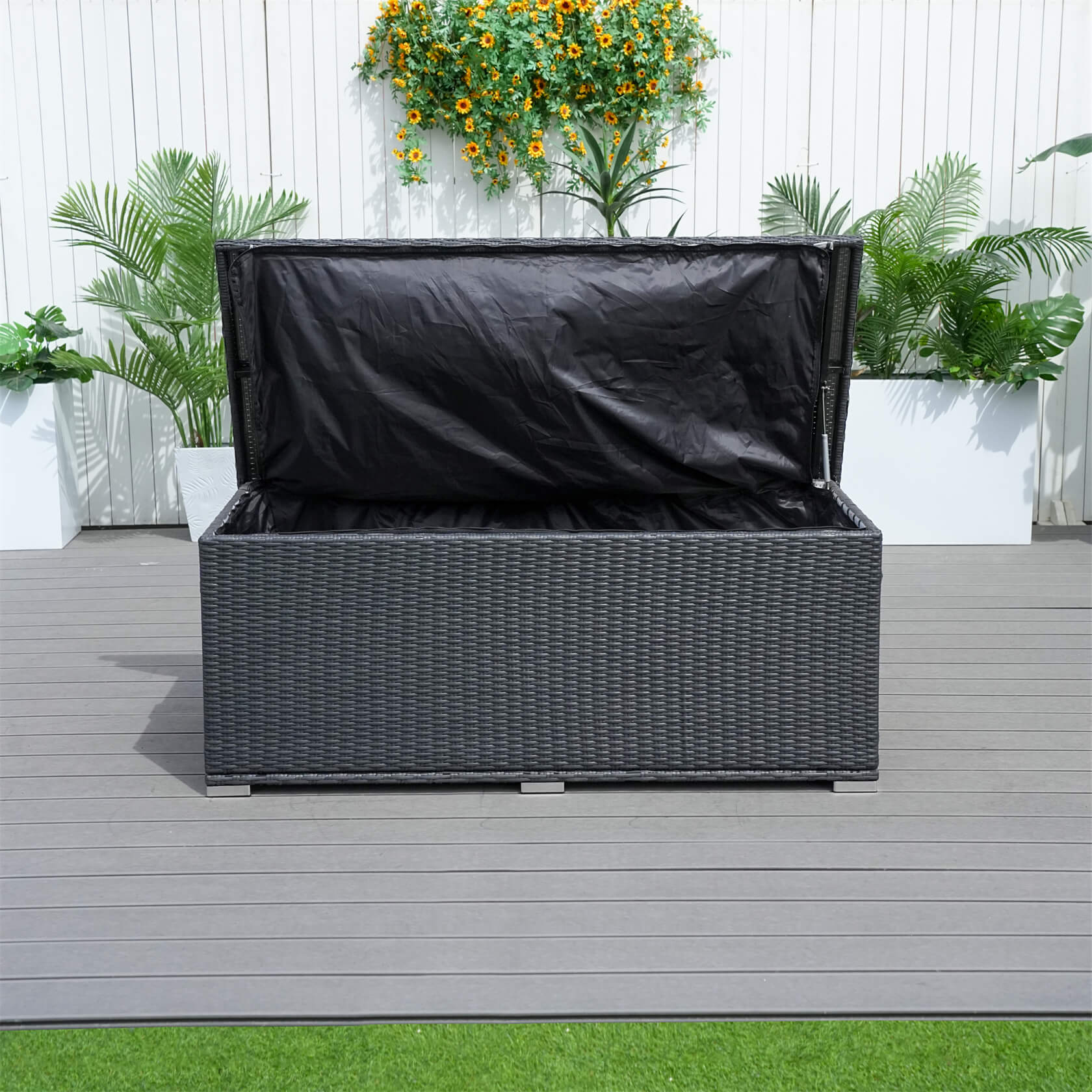 130 Gallon Capacity Outdoor Wicker Storage Box PE Wicker with Iron Frame (PA-3256M-I) - Direct Wicker