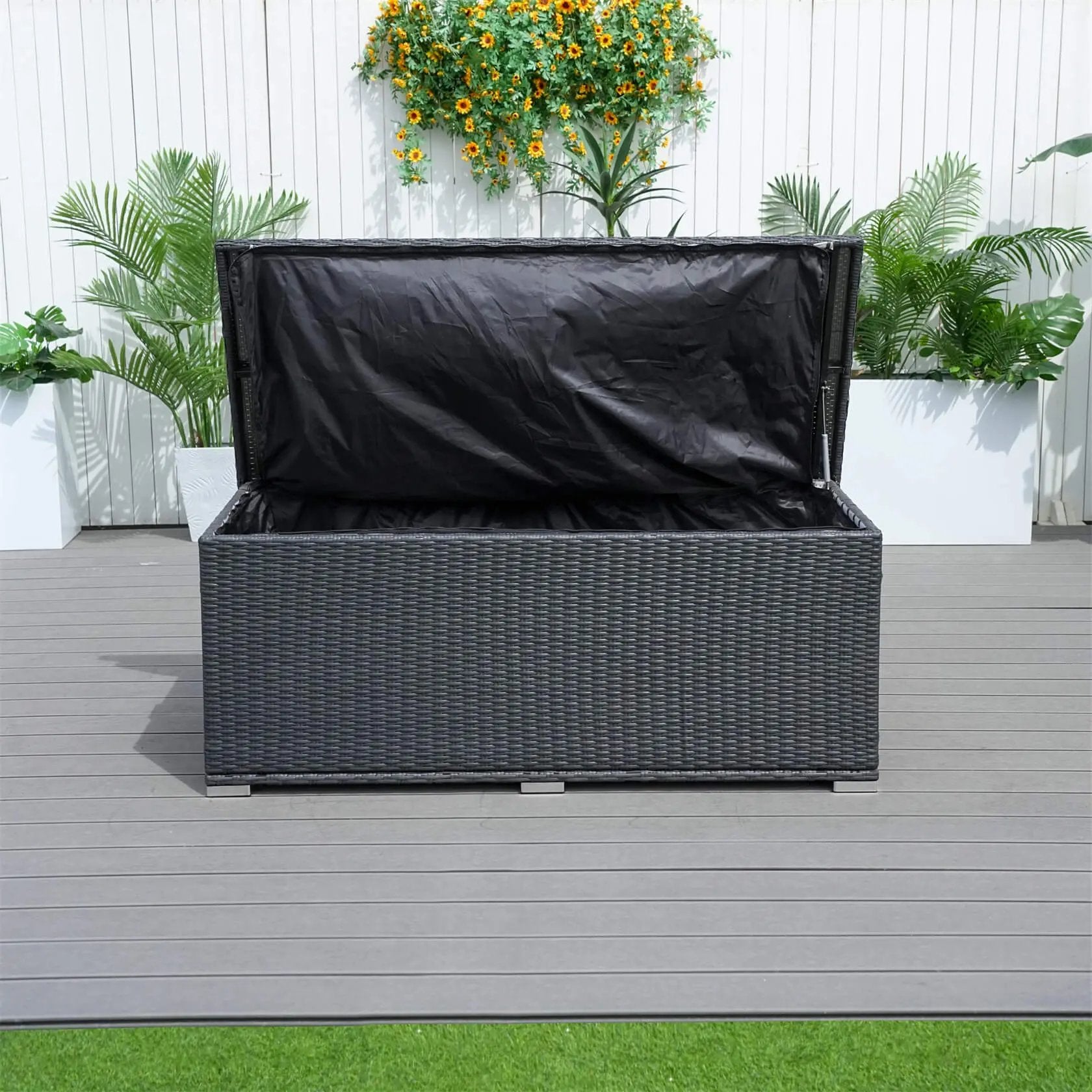 130 Gallon Capacity Outdoor Wicker Storage Box PE Wicker with Iron Frame (PA-3256M-I) - Direct Wicker