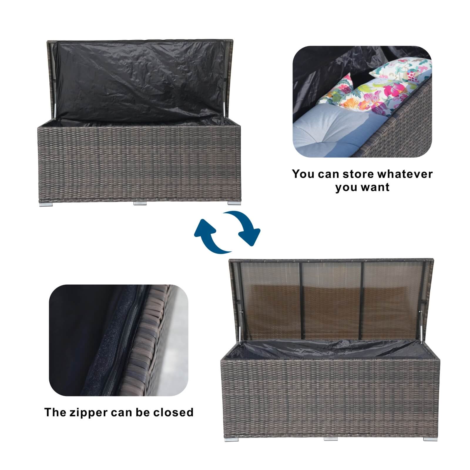 130 Gallon Capacity Outdoor Wicker Storage Box PE Wicker with Iron Frame (PA-3256M-I) - Direct Wicker