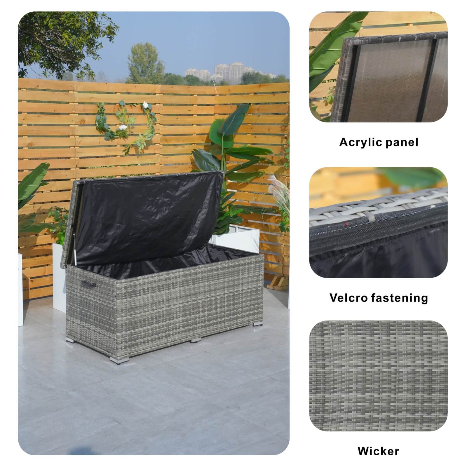 130 Gallon Capacity Outdoor Wicker Storage Box PE Wicker with Iron Frame (PA-3256M-I) - Direct Wicker