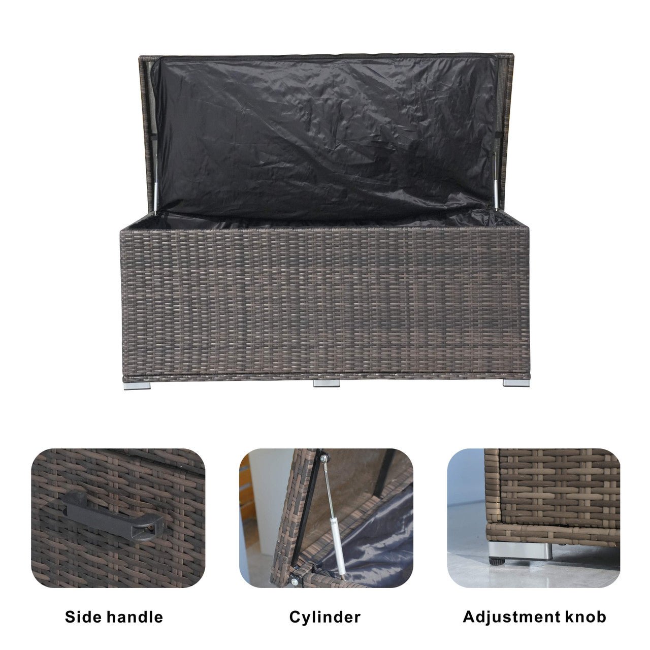 130 Gallon Capacity Outdoor Wicker Storage Box PE Wicker with Iron Frame (PA-3256M-I) - Direct Wicker