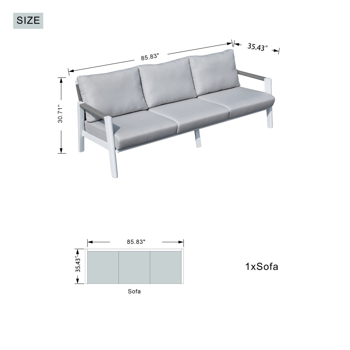White Aluminum Outdoor Sofa Set with Rope Woven Accents – 5-Piece Modern Patio Conversation Set