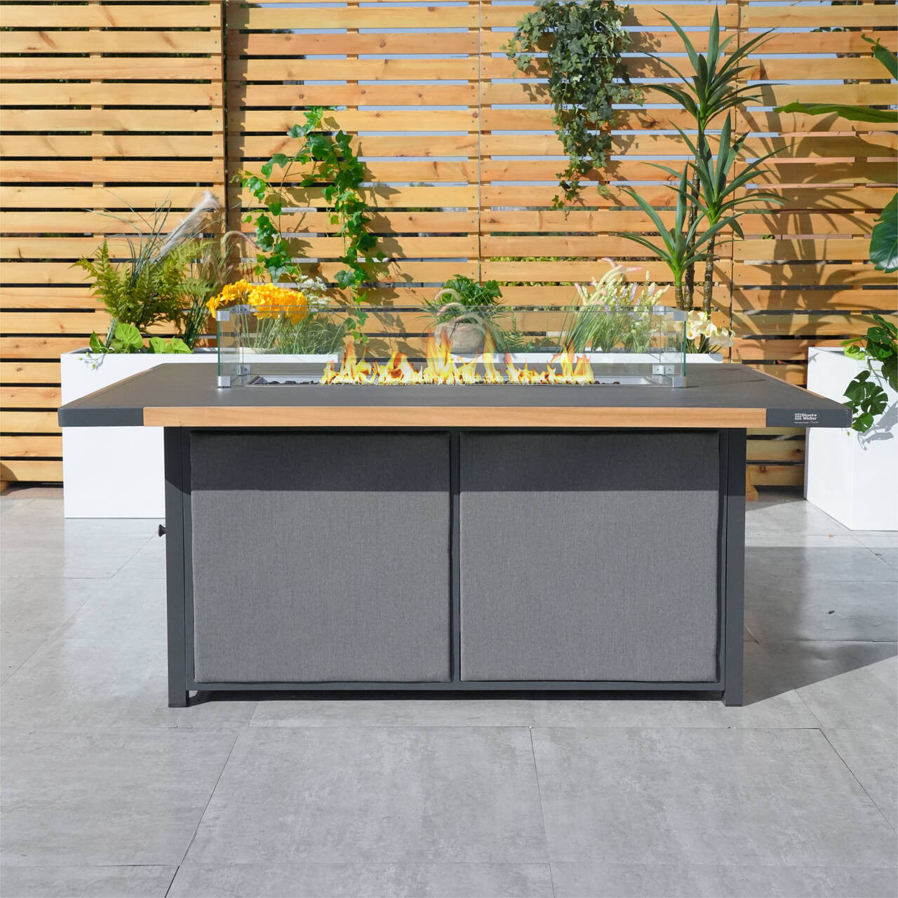 High grade powder paint teak inlaid stove table for indoor and outdoor use