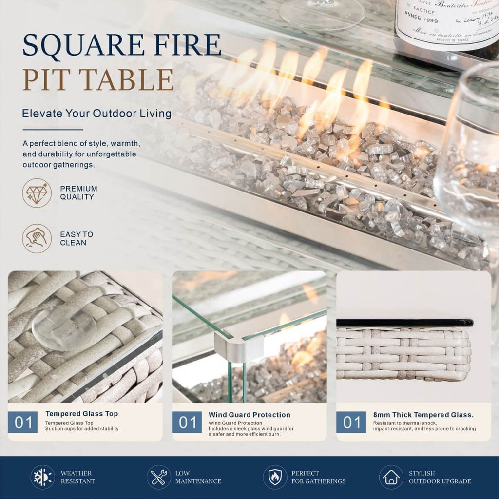 Parma 6-Seat Outdoor Fire Pit Dining Set – Rectangle Fire Pit Table (PAG-1106R)