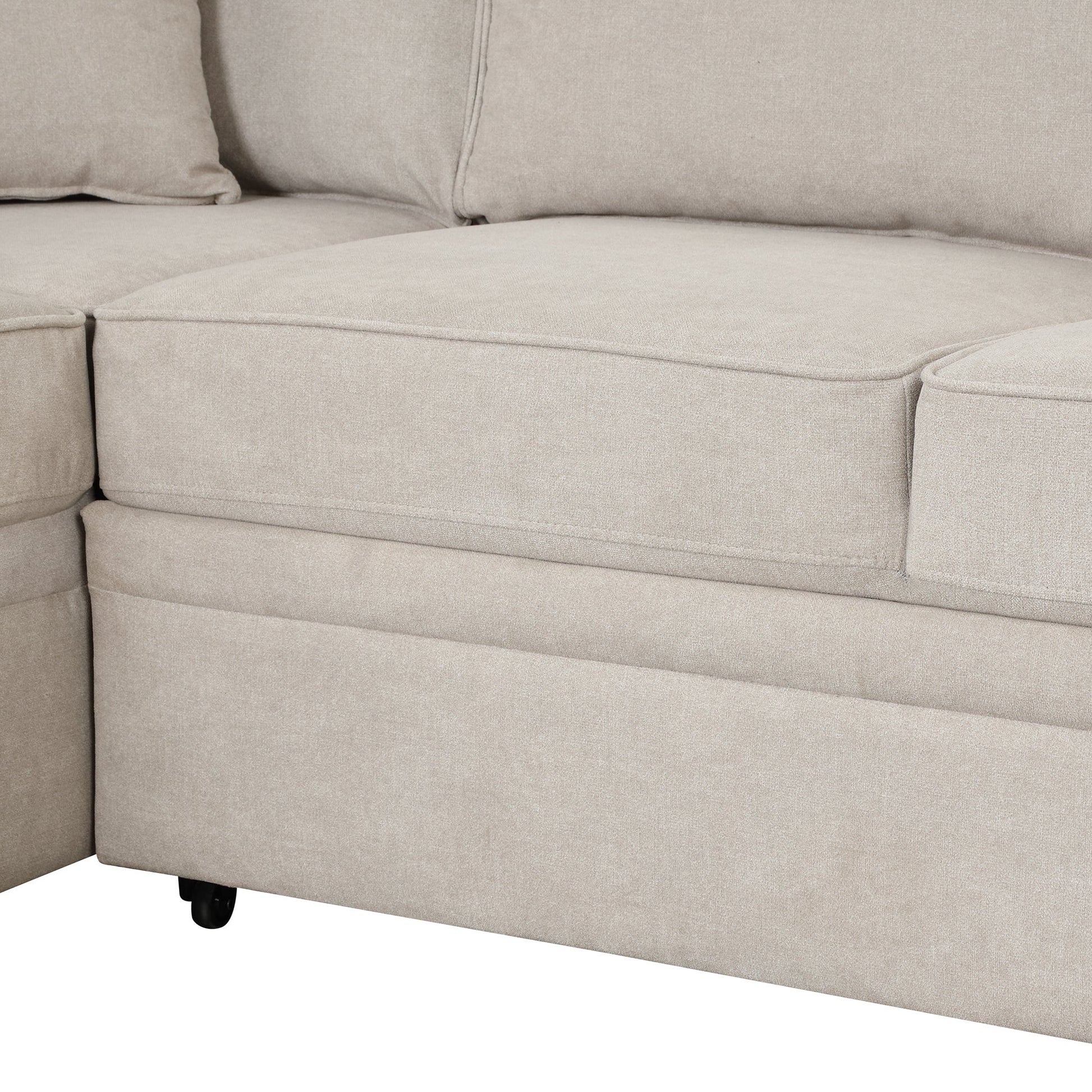 2 in 1 Sleeper Sofa Bed with Storage Ottoman, Beige Linen Upholstery (SG000550AAA) - Direct Wicker