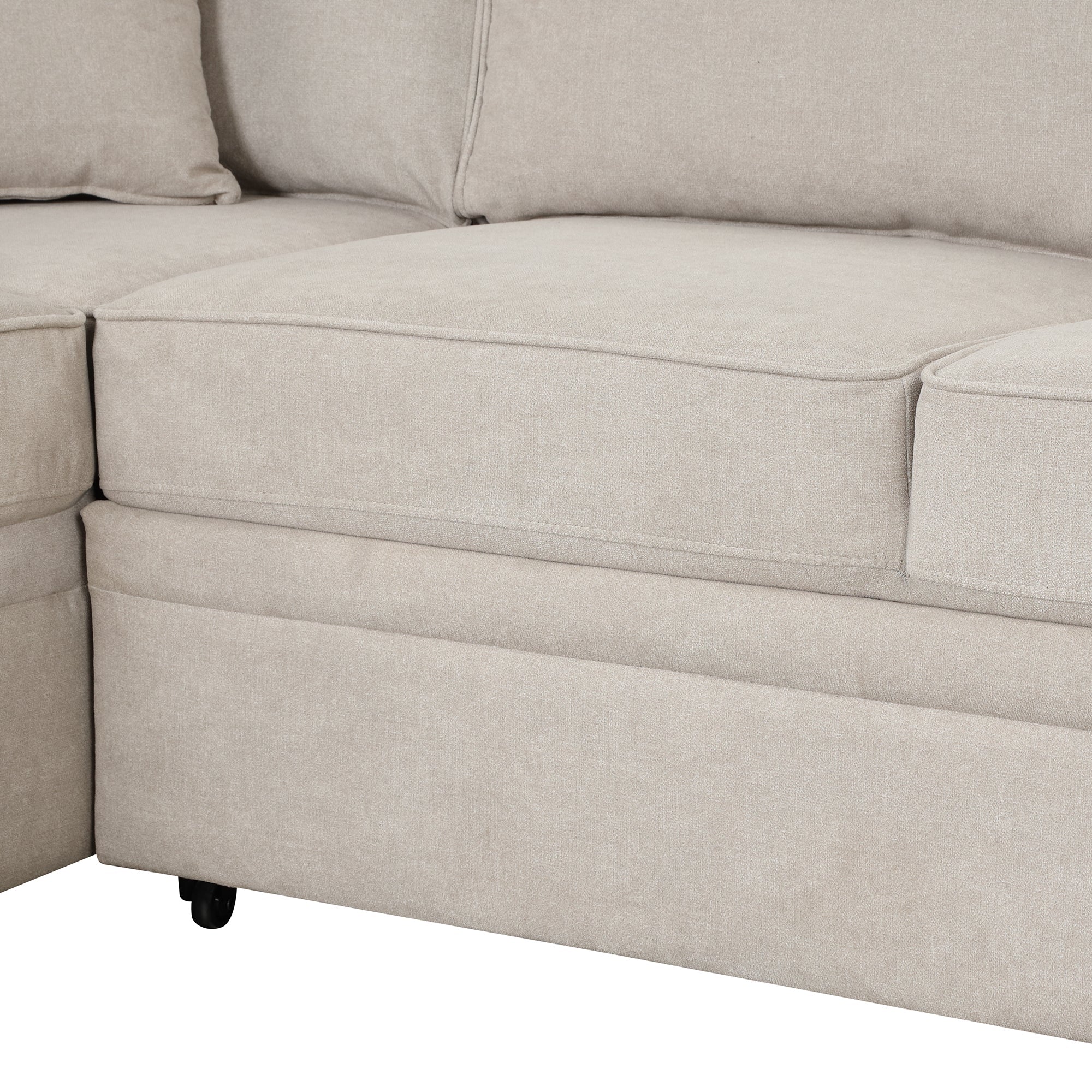 2 in 1 Sleeper Sofa Bed with Storage Ottoman, Beige Linen Upholstery (SG000550AAA) - Direct Wicker