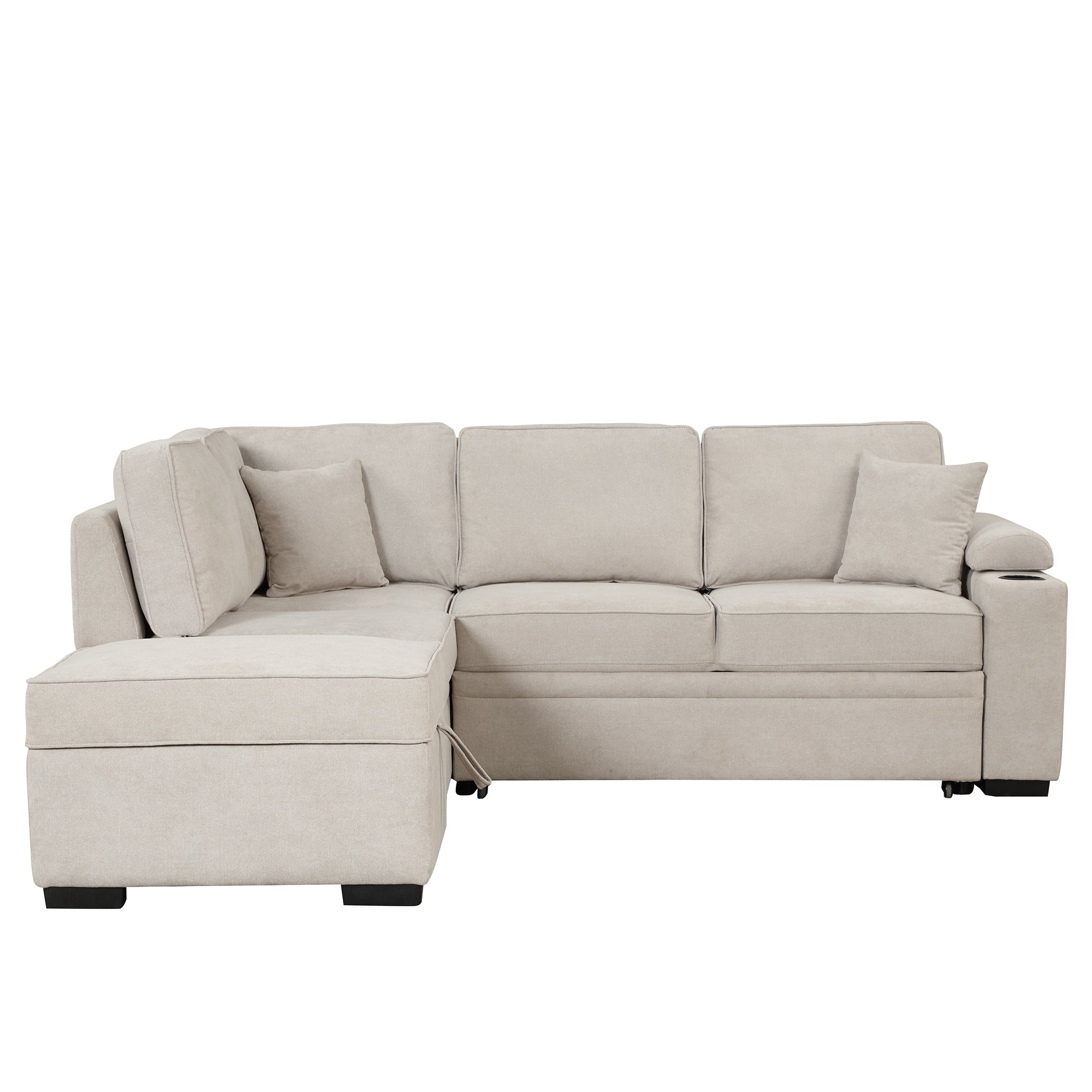 2 in 1 Sleeper Sofa Bed with Storage Ottoman, Beige Linen Upholstery (SG000550AAA) - Direct Wicker