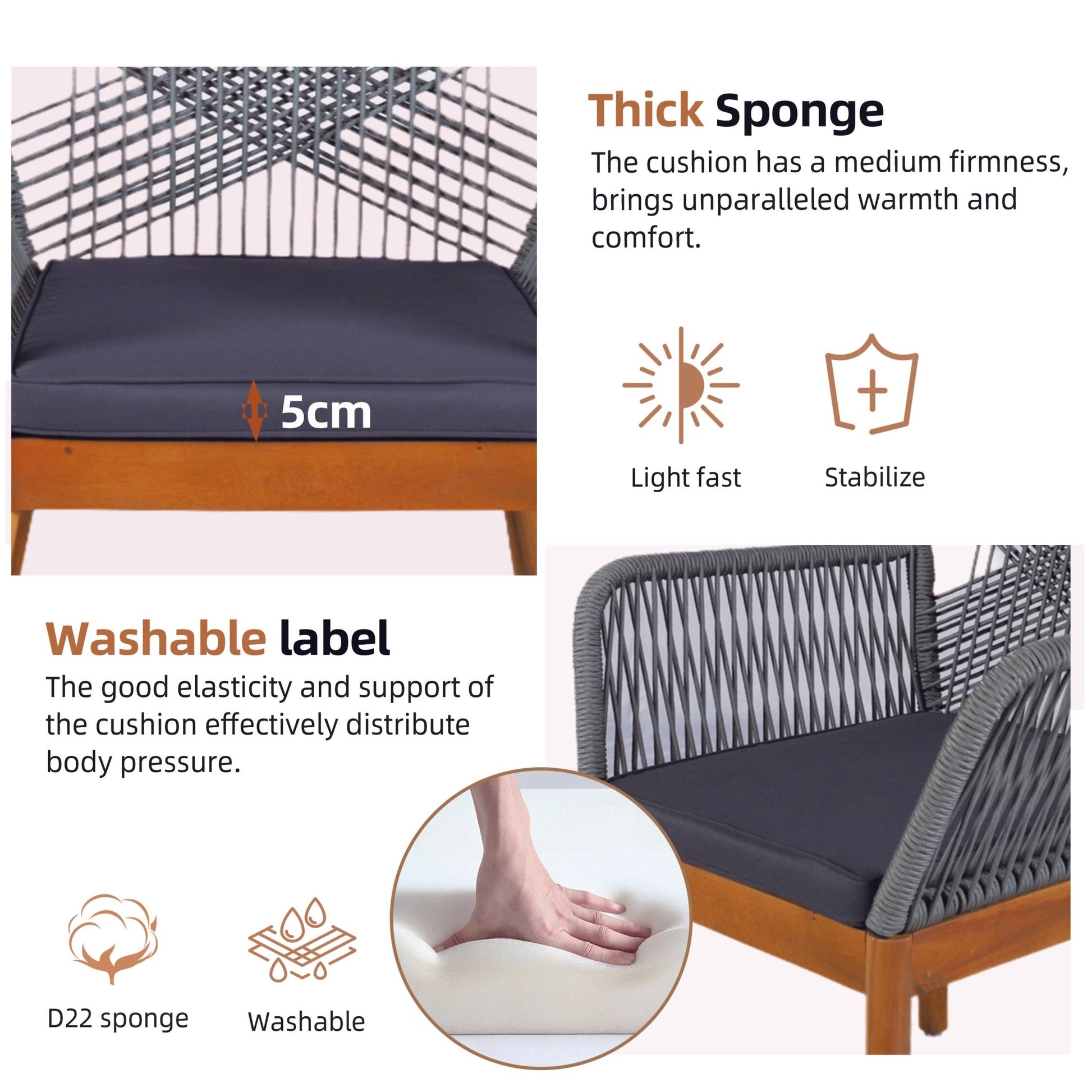 2 - Pack Solid Wood Armchairs with Cushions – Indoor/Outdoor Dining Chairs - Direct Wicker