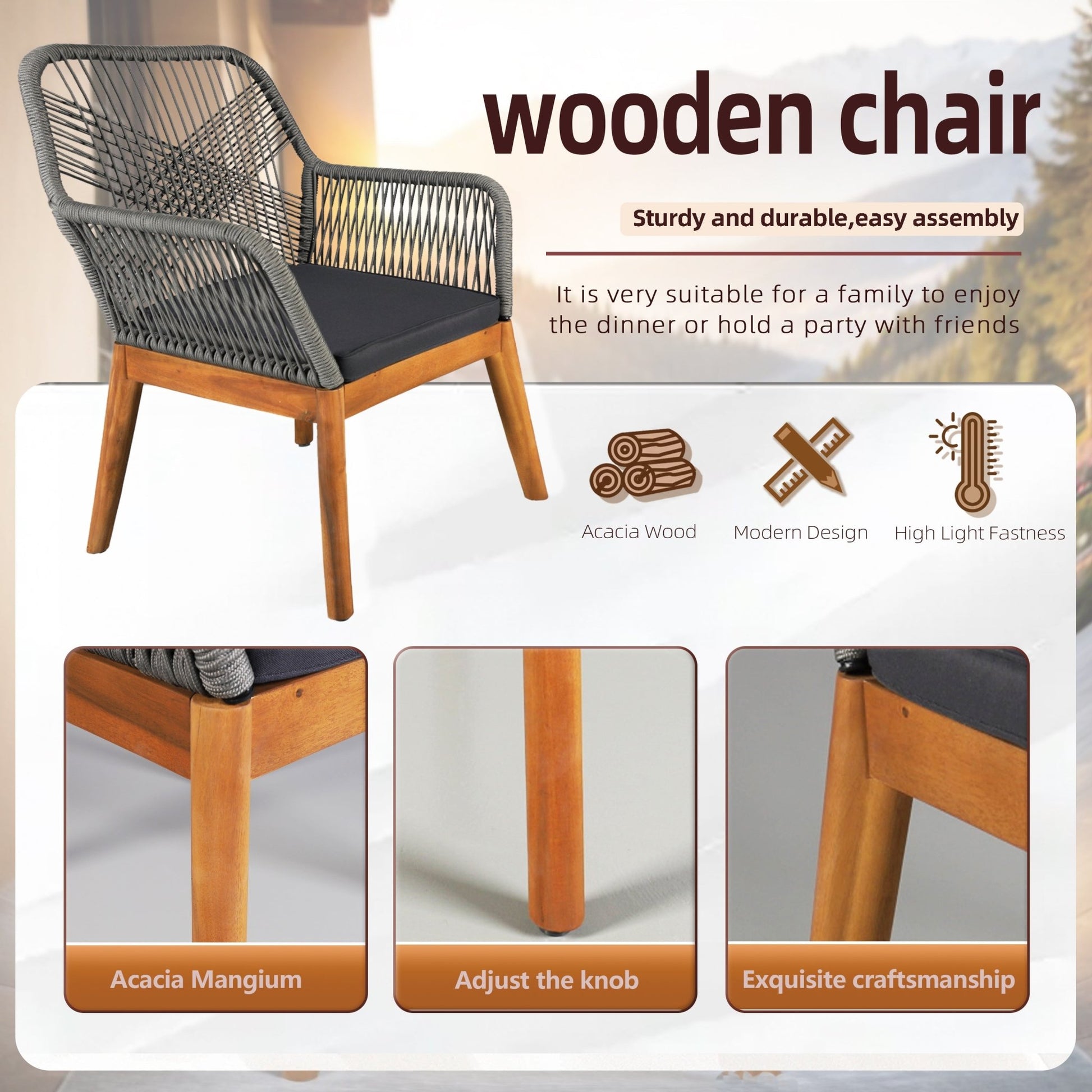 2 - Pack Solid Wood Armchairs with Cushions – Indoor/Outdoor Dining Chairs - Direct Wicker