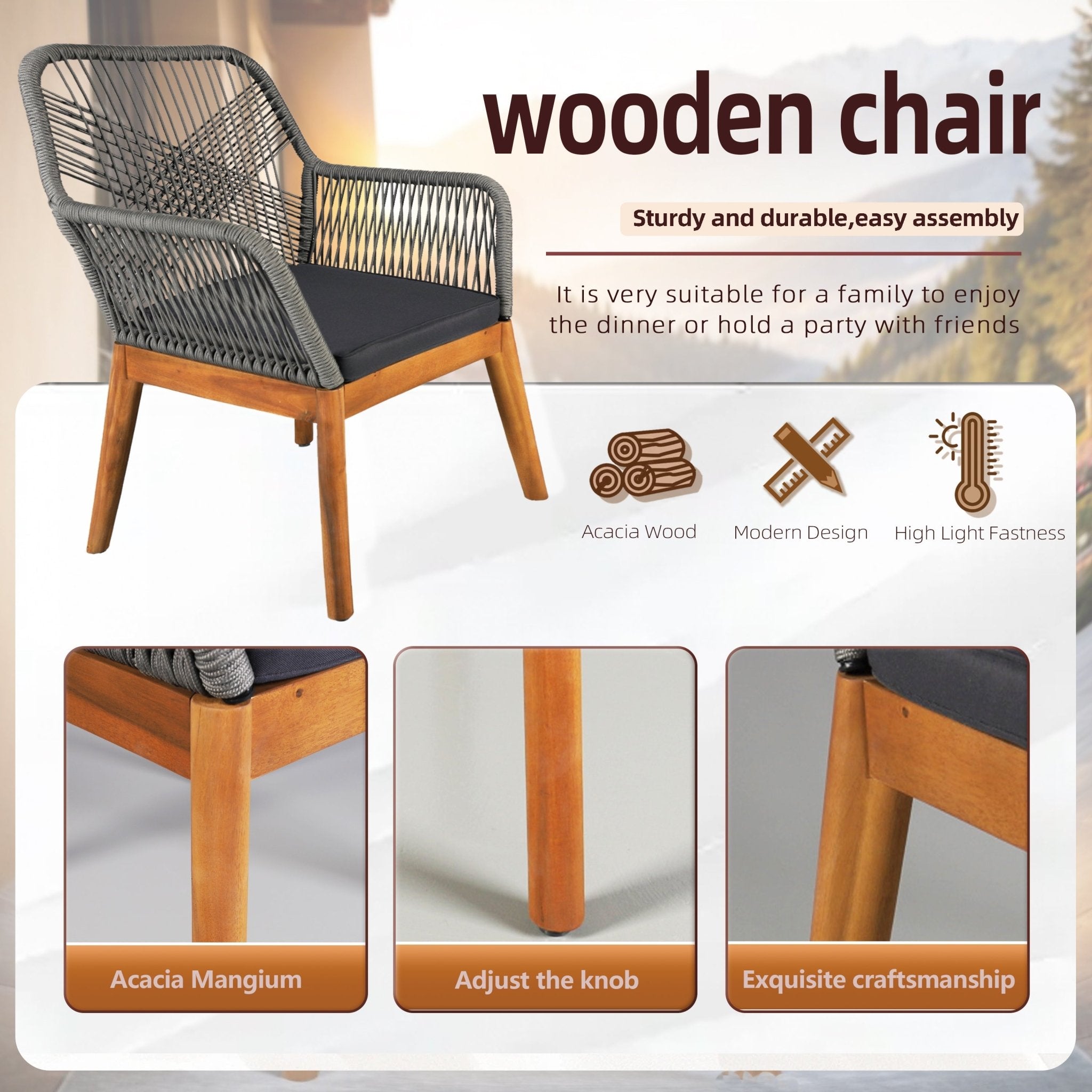 2 - Pack Solid Wood Armchairs with Cushions – Indoor/Outdoor Dining Chairs - Direct Wicker