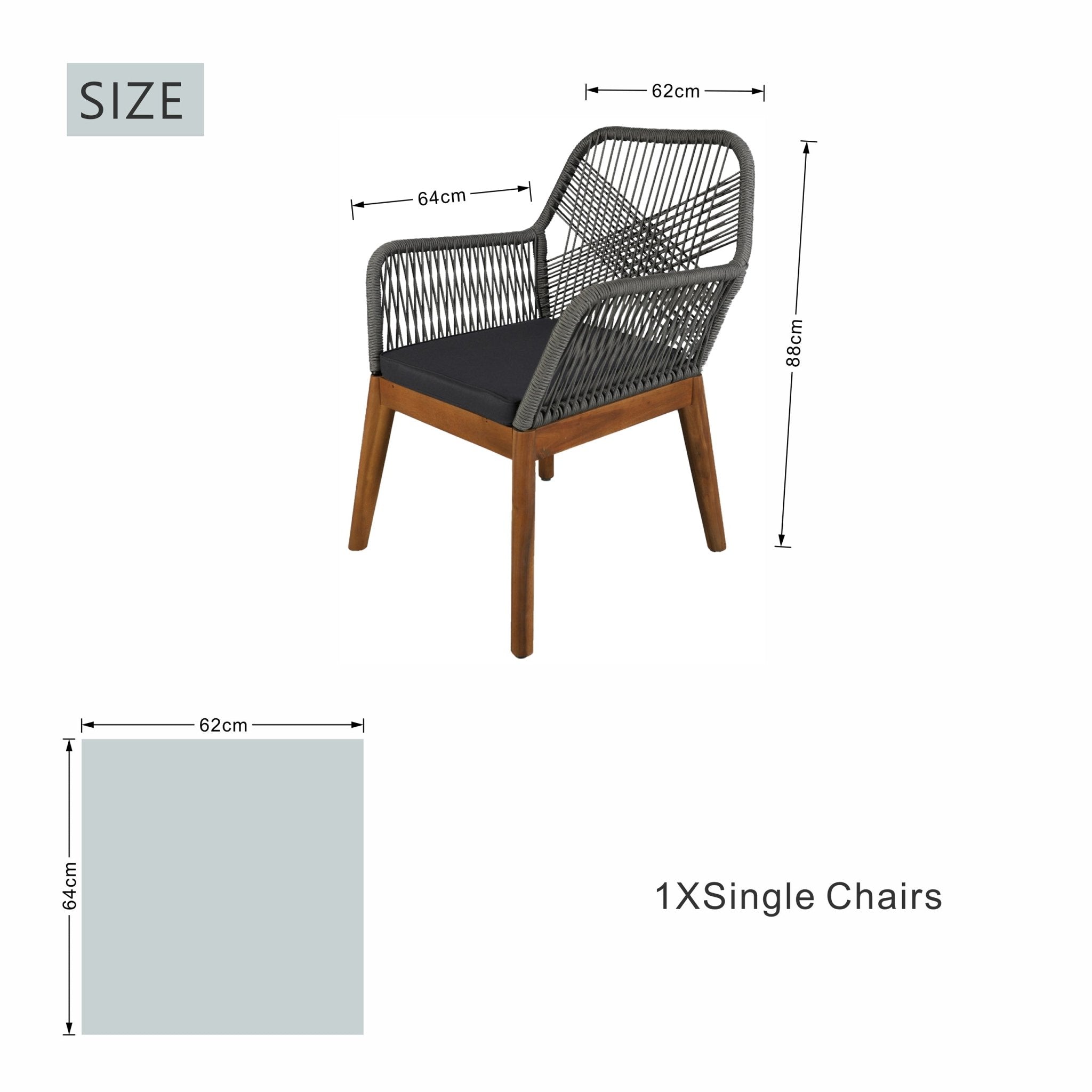 2 - Pack Solid Wood Armchairs with Cushions – Indoor/Outdoor Dining Chairs - Direct Wicker