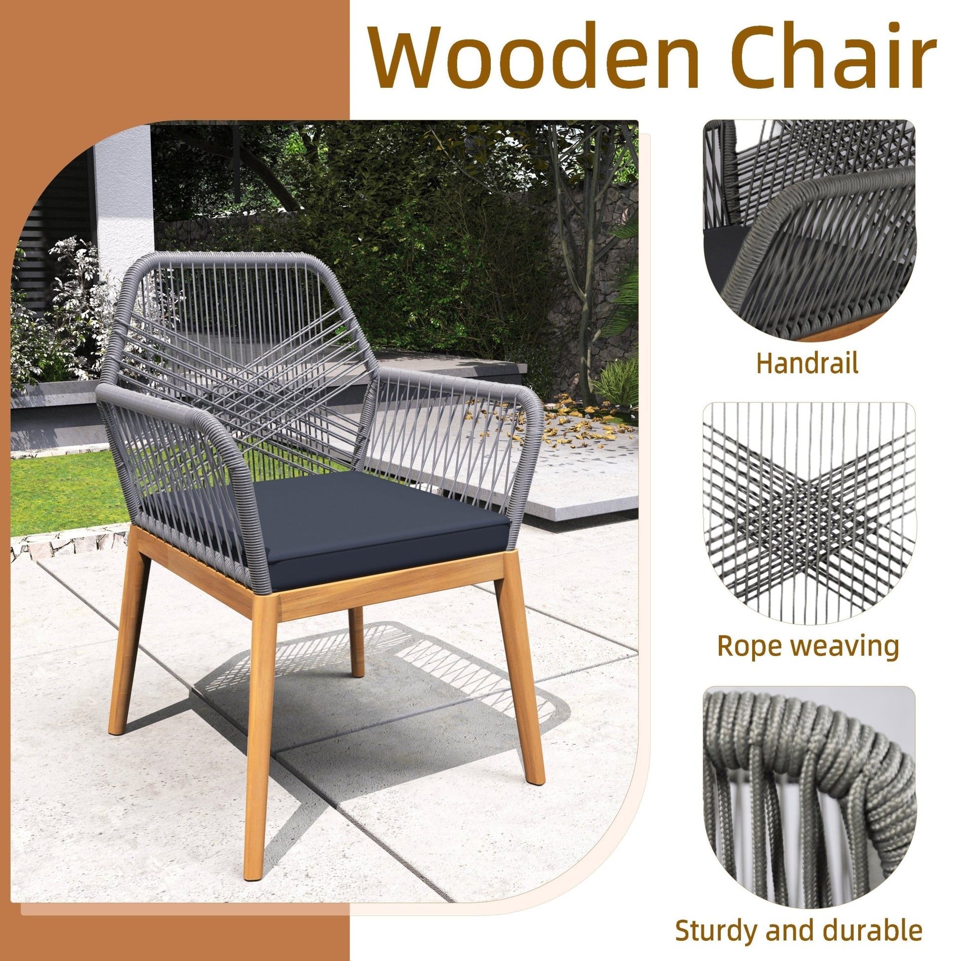 2 - Pack Solid Wood Armchairs with Cushions – Indoor/Outdoor Dining Chairs - Direct Wicker