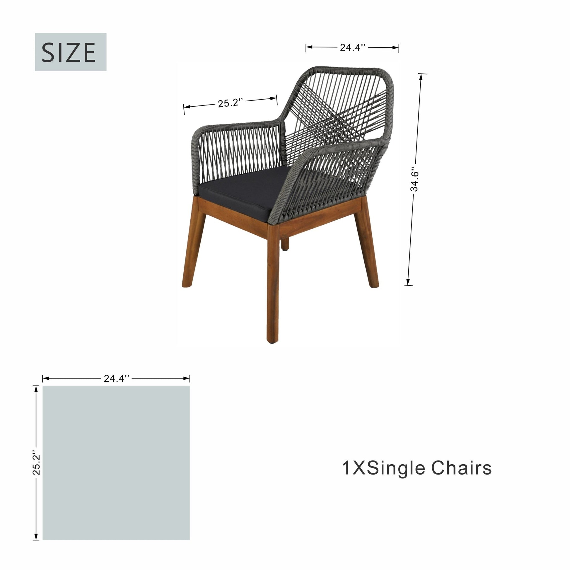 2 - Pack Solid Wood Armchairs with Cushions – Indoor/Outdoor Dining Chairs - Direct Wicker