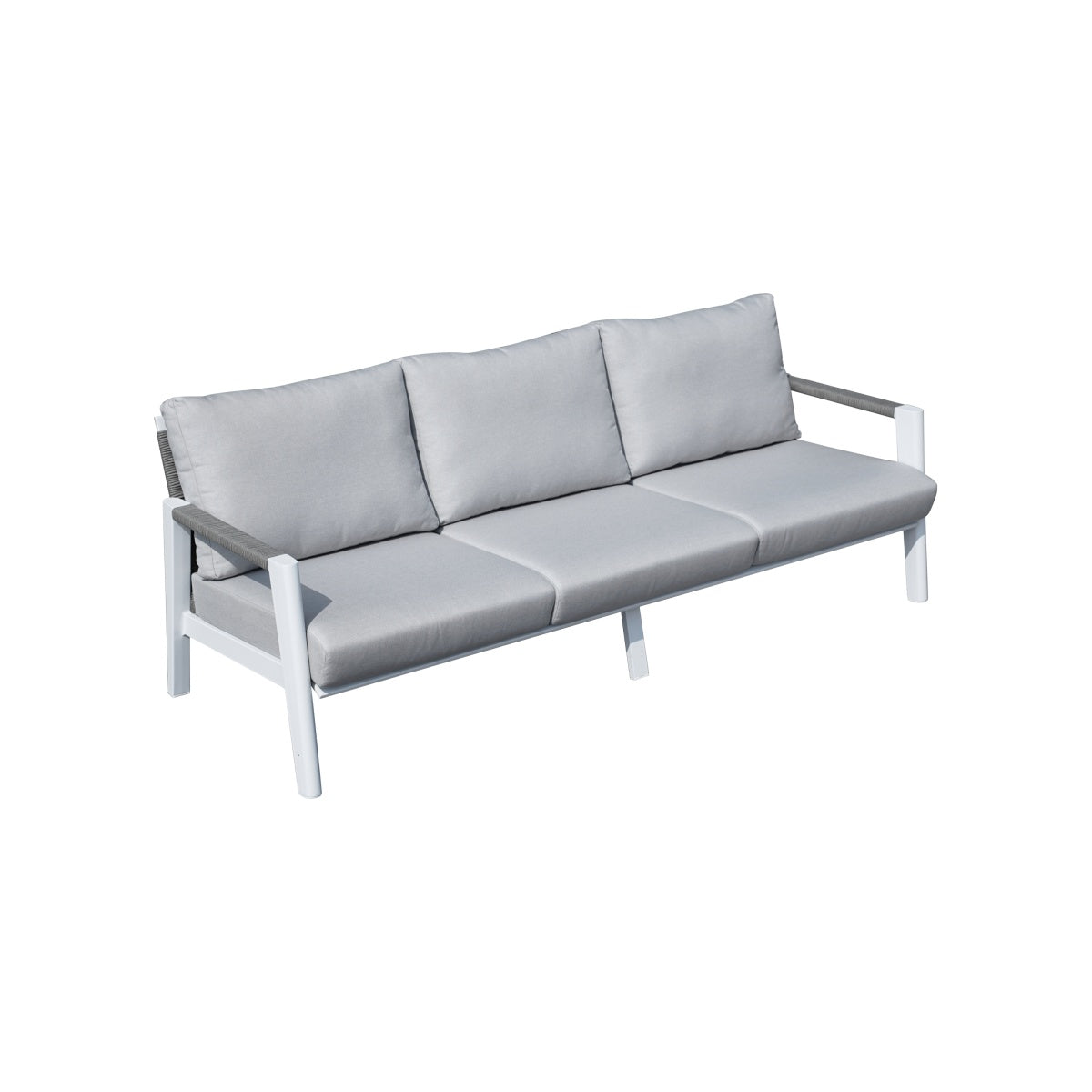White Aluminum Outdoor Sofa Set with Rope Woven Accents – 5-Piece Modern Patio Conversation Set