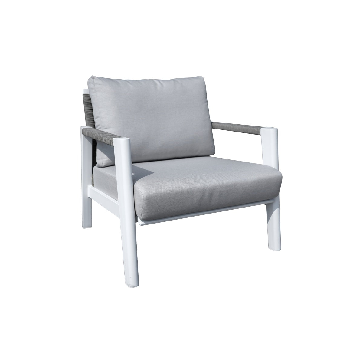 White Aluminum Outdoor Sofa Set with Rope Woven Accents – 5-Piece Modern Patio Conversation Set