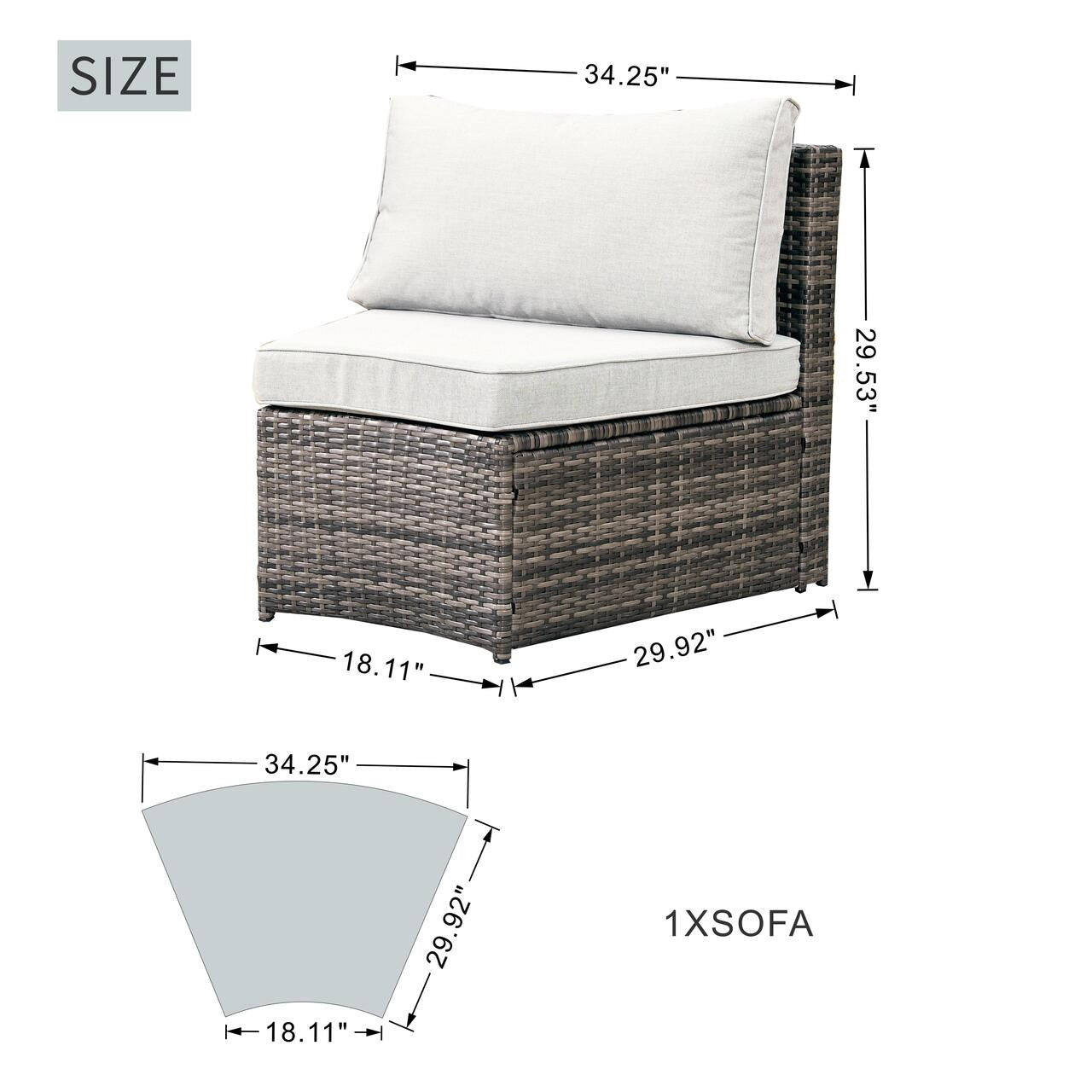 Single sofa:L34.25"*W29.92"*H29.53"