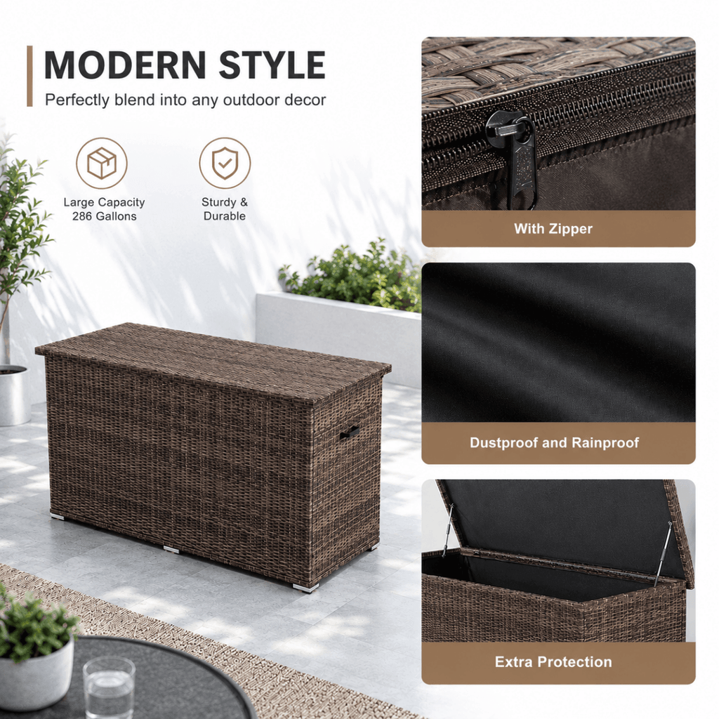 260 Gallon Capacity Outdoor Wicker Storage Box PE Wicker with Aluminum Frame (PA-3256B) - Direct Wicker