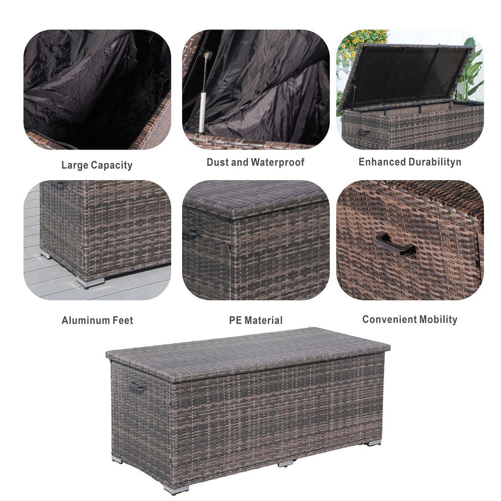 260 Gallon Capacity Outdoor Wicker Storage Box PE Wicker with Aluminum Frame (PA - 3256B) - Direct Wicker