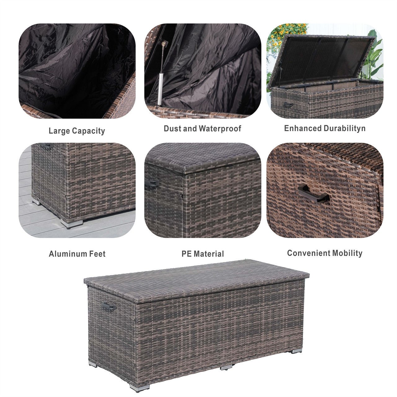 260 Gallon Capacity Outdoor Wicker Storage Box PE Wicker with Aluminum Frame (PA - 3256B) - Direct Wicker