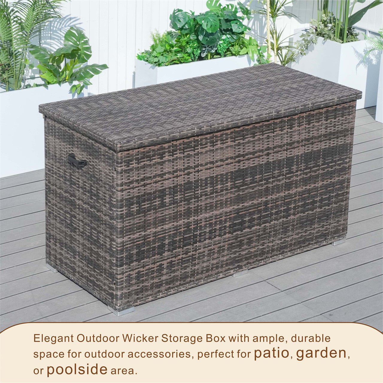 260 Gallon Capacity Outdoor Wicker Storage Box PE Wicker with Aluminum Frame (PA - 3256B) - Direct Wicker