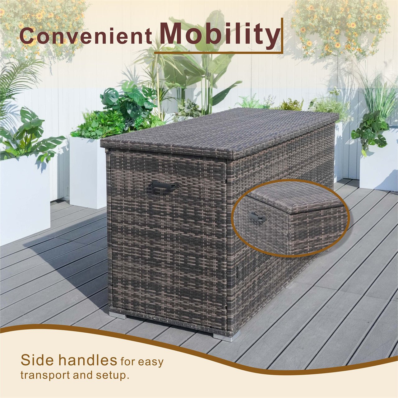 260 Gallon Capacity Outdoor Wicker Storage Box PE Wicker with Aluminum Frame (PA - 3256B) - Direct Wicker