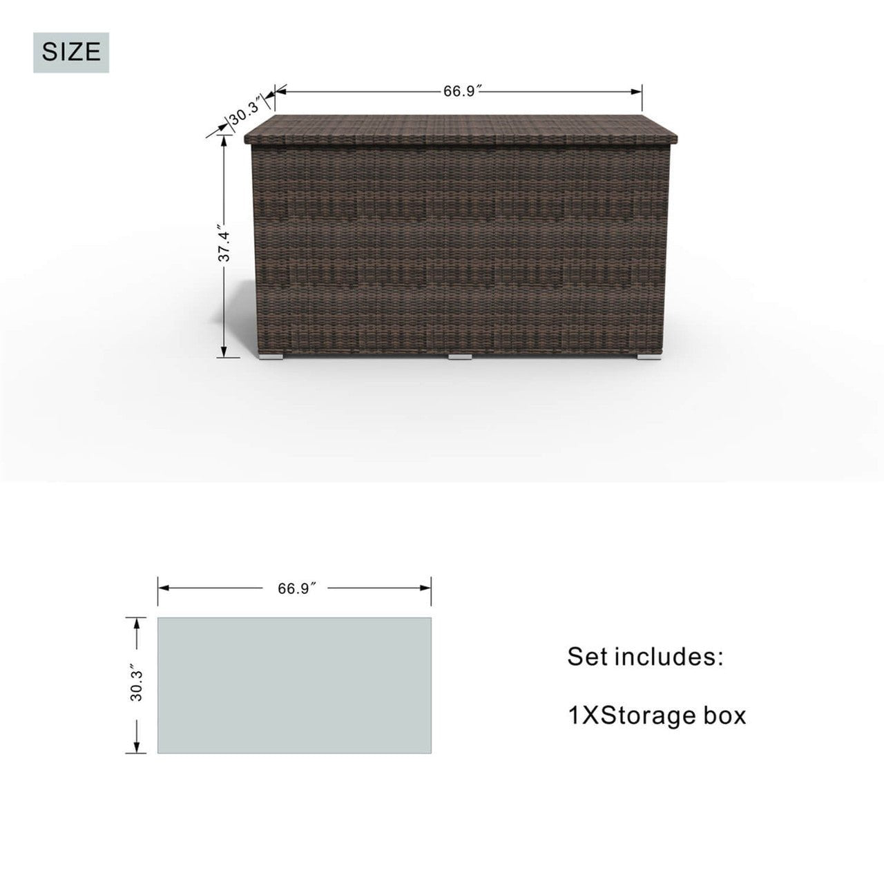260 Gallon Capacity Outdoor Wicker Storage Box PE Wicker with Aluminum Frame (PA - 3256B) - Direct Wicker