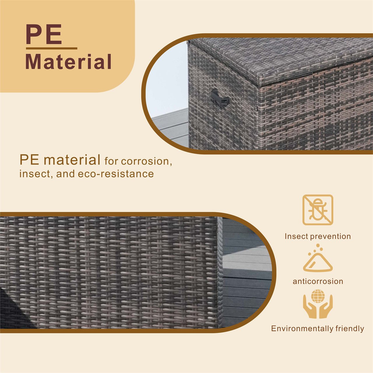 260 Gallon Capacity Outdoor Wicker Storage Box PE Wicker with Aluminum Frame (PA - 3256B) - Direct Wicker