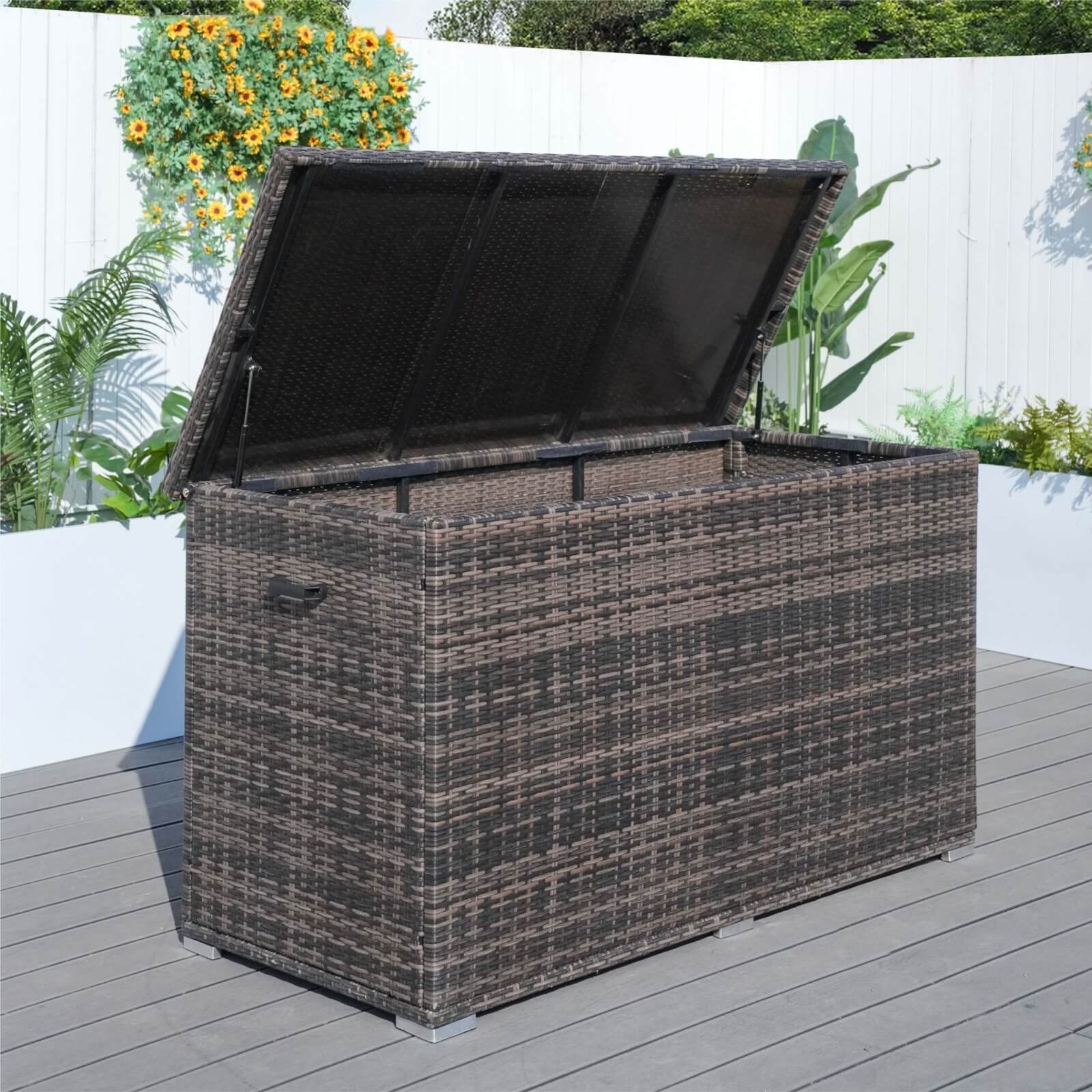 260 Gallon Capacity Outdoor Wicker Storage Box PE Wicker with Aluminum Frame (PA - 3256B) - Direct Wicker