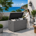 260 Gallon Capacity Outdoor Wicker Storage Box PE Wicker with Aluminum Frame (PA-3256B) - Direct Wicker