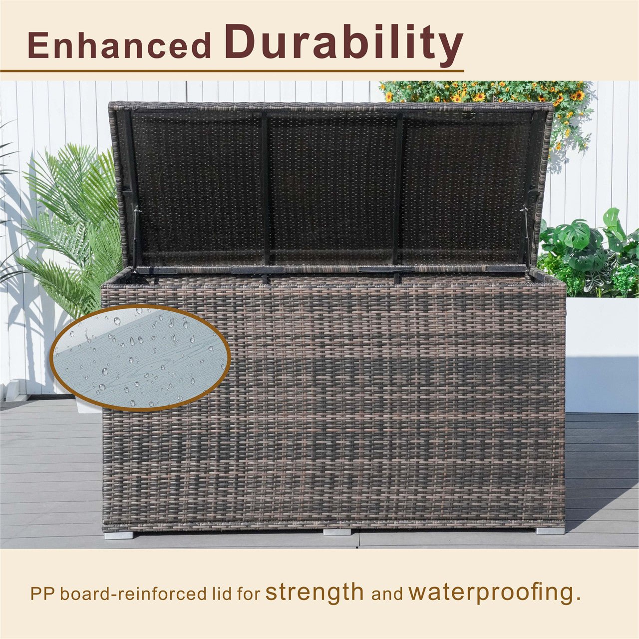 260 Gallon Capacity Outdoor Wicker Storage Box PE Wicker with Aluminum Frame (PA - 3256B) - Direct Wicker