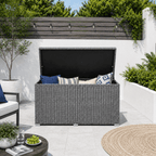 260 Gallon Capacity Outdoor Wicker Storage Box PE Wicker with Aluminum Frame (PA-3256B) - Direct Wicker